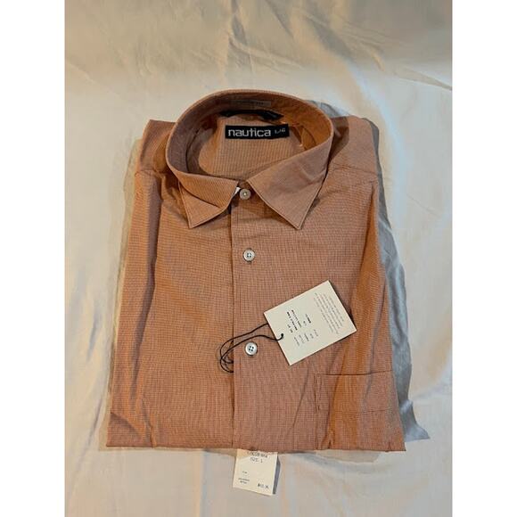 NWT Nautica Shirt Classic Fit Long Sleeve Orange White Button Down Shirt L - Picture 3 of 3